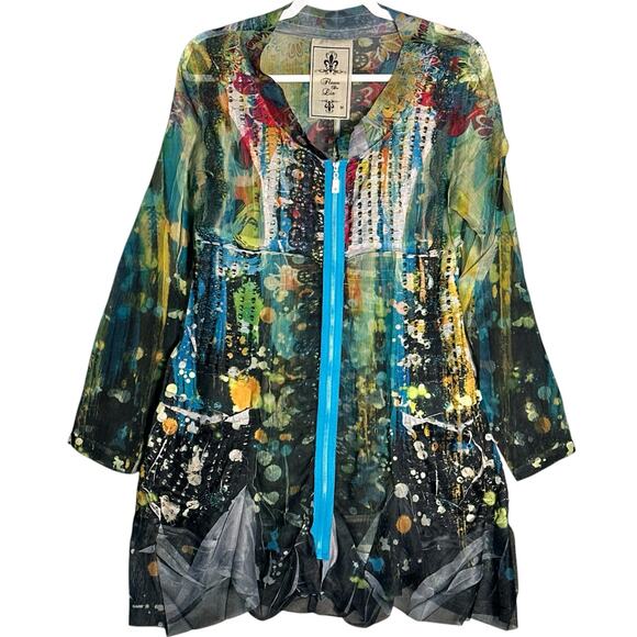Fleur De Lis Sz M Long Sheer Full Zip Abstract Jacket Top FairyGrunge WhimsyGoth - Picture 1 of 16